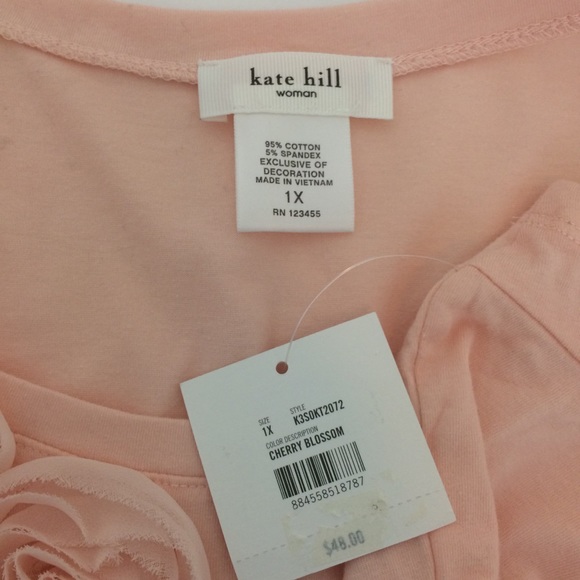 Kate Hill NWT Peach Sculpted Flowers T-shirt  1X - Picture 5 of 7